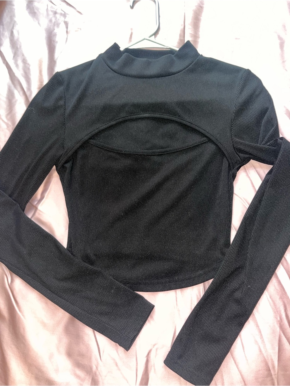 Set of Black and Cream Long-Sleeve Mock Neck Crop Top. Selling together.